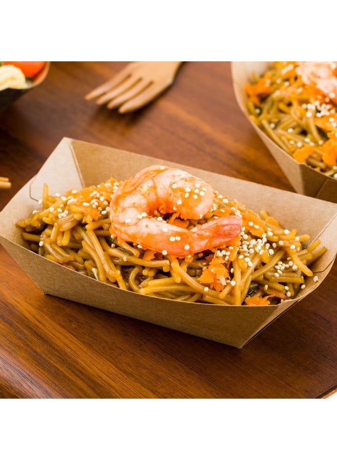 Restaurantware Bio Tek 6 Ounce Boat Paper Boats, 400 Disposable #40 Food Trays - PE Lining, Durable, Kraft Paper Food Baskets, For Concession Stands, Picnics, or Fairs, Stackable - Image 3