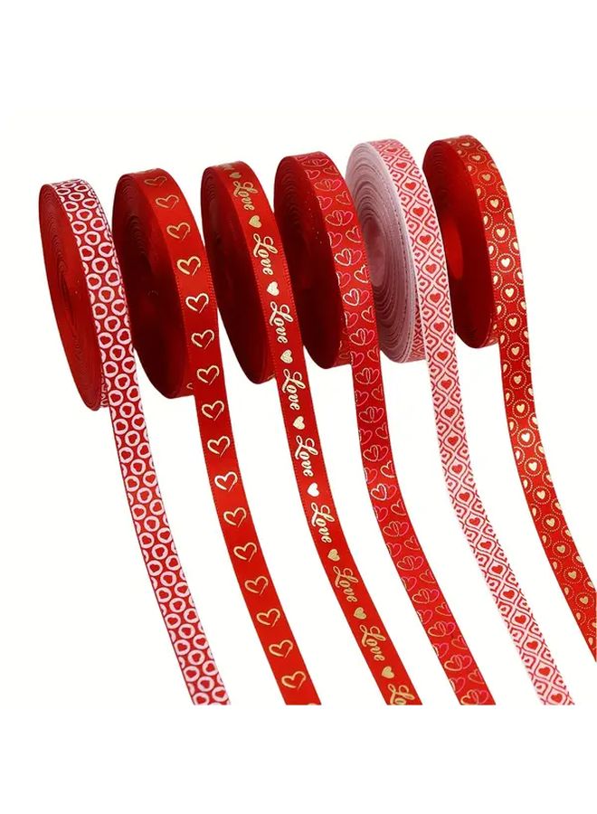 Valentine Day Wired Ribbon 5 Yards Red And White For Crafts Decorations - Image 1