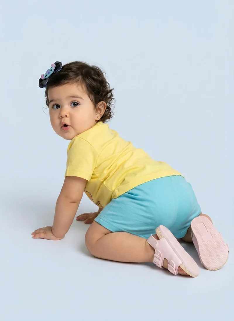 نوتيناتي Nautinati Baby Girls Lilo & Stitch Printed Regular Fit T-shirt and Shorts Clothing Set