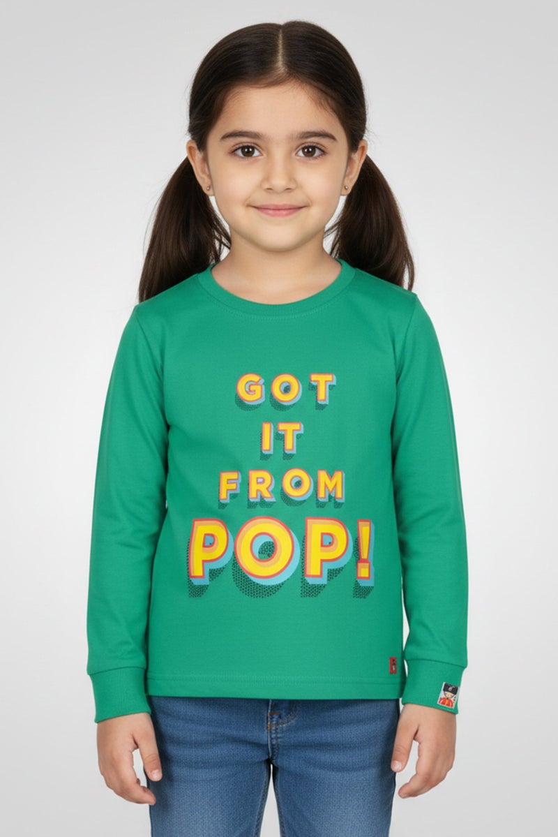 Hamleys Toddlers Girl Crew Neck Long Sleeve Graphic Print Top, Green - Image 1