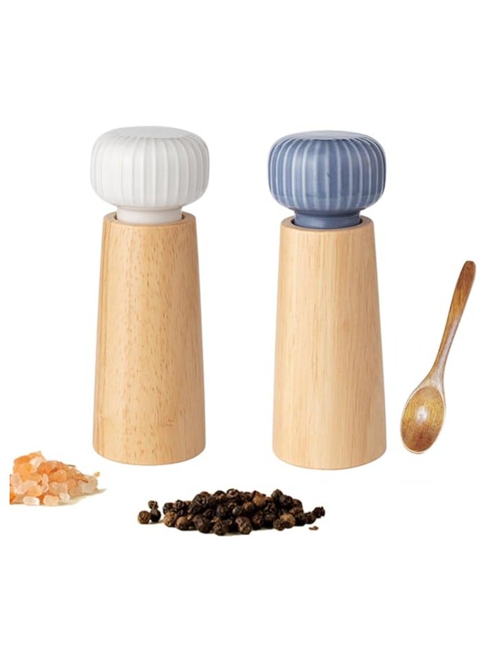 Wooden Salt and Pepper Grinder Set, Ceramic Lid Pepper Grinder with Adjustable Coarse Grind, Refillable Sea Salt and Black Pepper (2 Pieces Indigo + White)17.5 cm  - Image 1