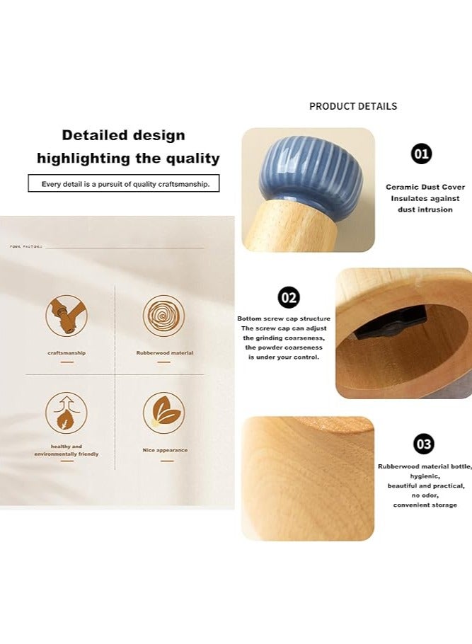 Wooden Salt and Pepper Grinder Set, Ceramic Lid Pepper Grinder with Adjustable Coarse Grind, Refillable Sea Salt and Black Pepper (2 Pieces Indigo + White)17.5 cm  - Image 2