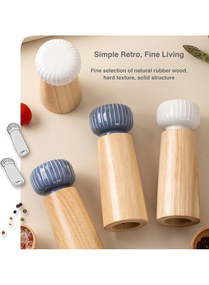 Wooden Salt and Pepper Grinder Set, Ceramic Lid Pepper Grinder with Adjustable Coarse Grind, Refillable Sea Salt and Black Pepper (2 Pieces Indigo + White)17.5 cm  - Image 3