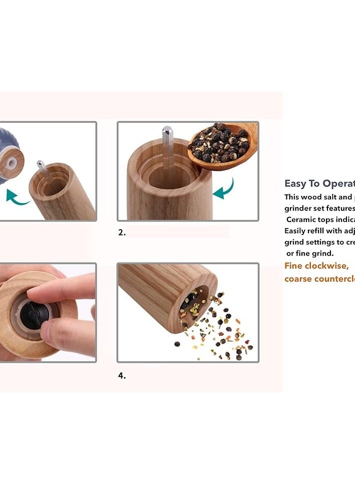 Wooden Salt and Pepper Grinder Set, Ceramic Lid Pepper Grinder with Adjustable Coarse Grind, Refillable Sea Salt and Black Pepper (2 Pieces Indigo + White)17.5 cm  - Image 5