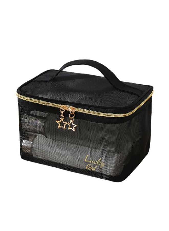 لاكي شبكة حقيبة مستحضرات التجميل واسعة انظر من خلال وأنيقة مع متعددة المقصورة لتنظيم مستحضرات التجميل جهد والسفر الأنيق - Image 2