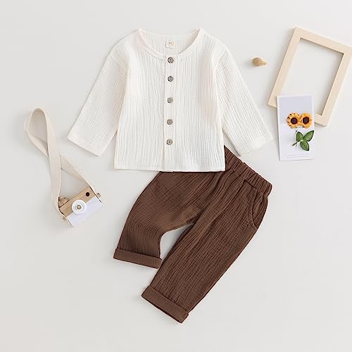 Thorn Tree Toddler Boys Girls Fall Outfits Long Sleeve Button Down Shirt Elastic Waist Pants 2Pcs Little Kids Clothes Set - Image 2