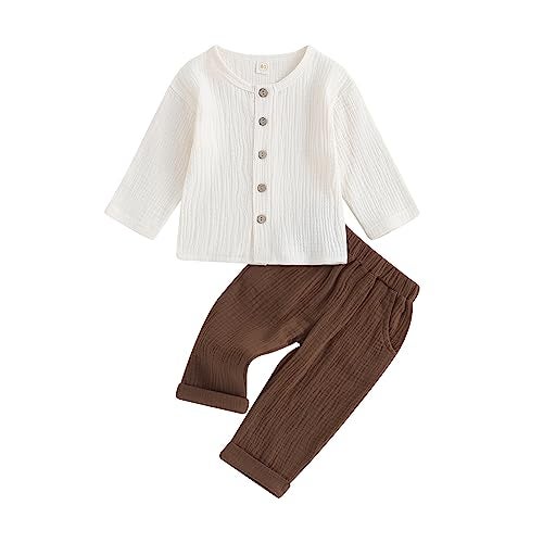 Thorn Tree Toddler Boys Girls Fall Outfits Long Sleeve Button Down Shirt Elastic Waist Pants 2Pcs Little Kids Clothes Set - Image 1