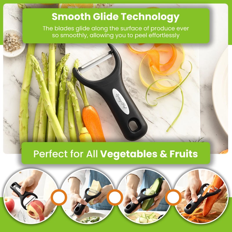 Spring Chef Stainless Steel Y Shaped Vegetable Peeler for Kitchen - Heavy Duty Potato Peeler with Ultra Sharp Blades & Soft Grip Handle for Apple, Carrot, Cucumber, Veggie, Fruit, Citrus - Black - Image 5