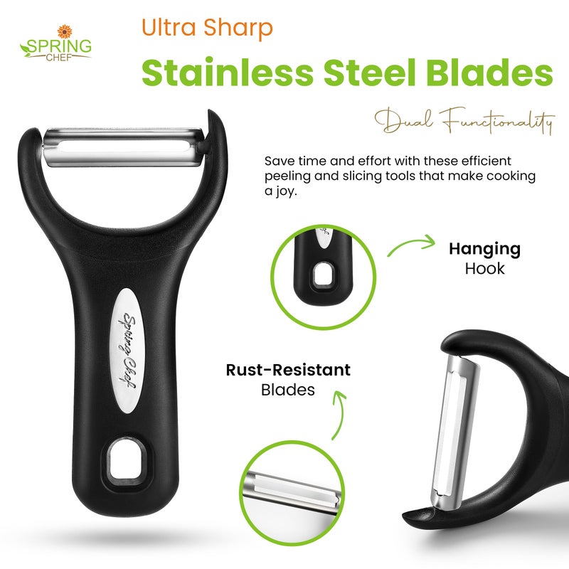 Spring Chef Stainless Steel Y Shaped Vegetable Peeler for Kitchen - Heavy Duty Potato Peeler with Ultra Sharp Blades & Soft Grip Handle for Apple, Carrot, Cucumber, Veggie, Fruit, Citrus - Black - Image 3