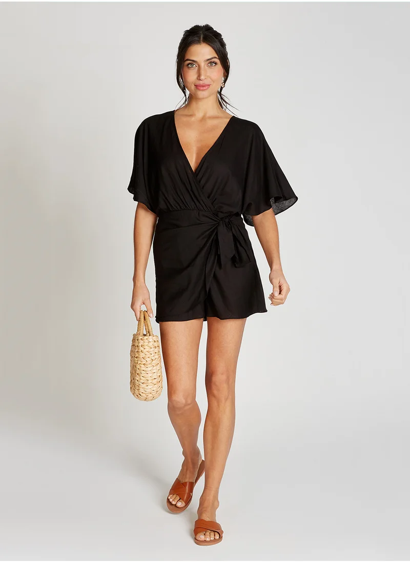 Little Mistress Knot Detail V Neck Playsuit