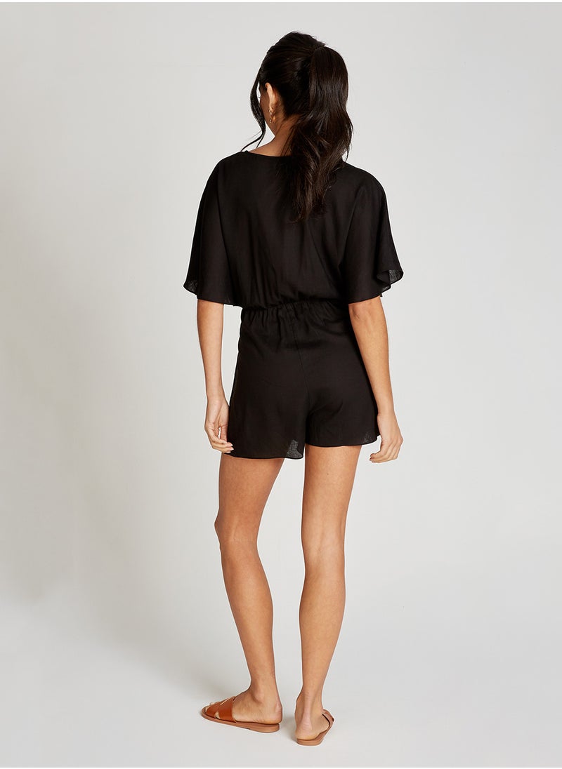 Little Mistress Knot Detail V Neck Playsuit  - Image 2