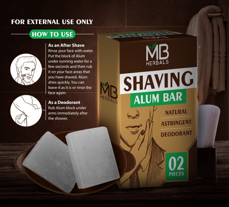 MB Herbals 2 Pieces x 3.5 Ounce MB Herbals Shaving Alum Blocks | Pack of 2 Alum Blocks 3.5 Ounce Each | Potassium Shaving Alum Block Bar | No Fragrance | After Shave Alum - Image 2
