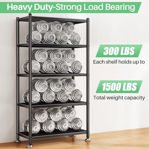 PXRACK 5 Tier Adjustable Storage Shelves, Heavy Duty Metal Storage Rack with Wheels, Shelving Units Utility Shelf for Kitchen, Pantry, Bathroom, Garage, Office Organization and Storage, Black, 13"x24"x59.7" - Image 3