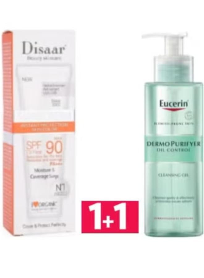 Disaar Sunscreen Instant Protection Foundation SPF 90 40g + Oil Control Face Cleansing Gel For Blemish- & Acne-Prone Skin 200 ml - Image 1