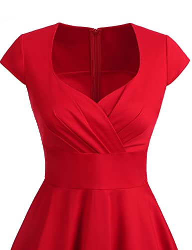 Bbonlinedress فستان كوكتيل نسائي أحمر عتيق لعيد الحب من خمسينيات القرن الماضي لحفلات الزفاف الرسمية قصير 50s 60s ريترو بنات عرائس فستان سوينغ أحمر M - Image 5