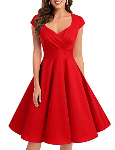 Bbonlinedress فستان كوكتيل نسائي أحمر عتيق لعيد الحب من خمسينيات القرن الماضي لحفلات الزفاف الرسمية قصير 50s 60s ريترو بنات عرائس فستان سوينغ أحمر M - Image 4