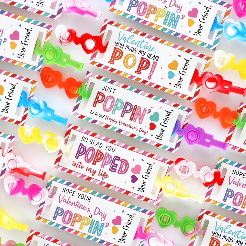 DAZONGE 24 Pack Valentines Day Gifts for Kids Pop It Bracelet Valentines Cards Fidget Pop Bracelets for Classroom Exchange School Valentines Party Favors for Boys Girls - Image 4