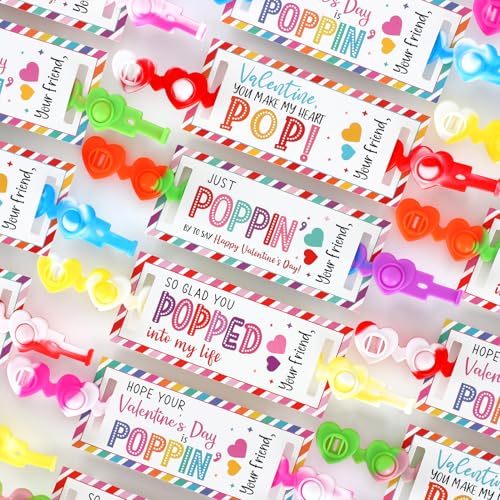 DAZONGE 24 Pack Valentines Day Gifts for Kids Pop It Bracelet Valentines Cards Fidget Pop Bracelets for Classroom Exchange School Valentines Party Favors for Boys Girls - Image 1
