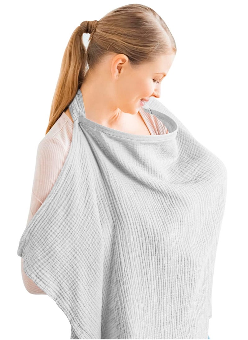 MIXDE Muslin Nursing Cover for Baby Breastfeeding, Breathable All Cotton Breastfeeding Cover with Rigid Hoop for Mother Nursing Apron, Multi-use  - Image 1