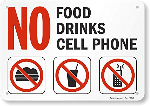 SmartSign - S-4892-PL-10 "No Food, Drinks, Cell Phone" Sign | 7" x 10" Plastic Black/Red on White - Image 5