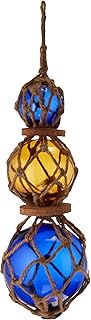 Hampton Nautical Hampton Nautical 3xglass-101 Amber-Blue Japanese Ball Fishing Floats with Brown Netting Decoration 11"-Glass Buoy  - Image 1