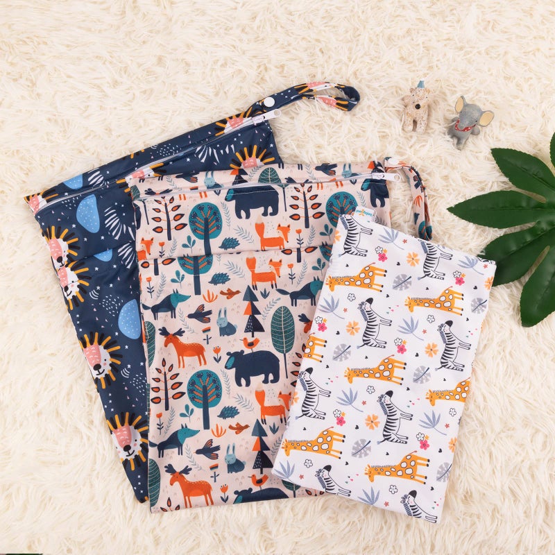 babygoal Wet Dry Bags for Baby Cloth Diapers, Washable Travel Bags, Beach, Pool, Gym Bag for Swimsuits & Wet Clothes with Two Zippered Pockets 3 Pack, 3LN25 - Image 2