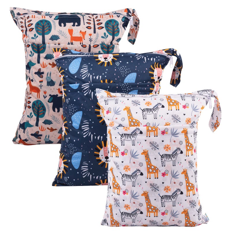 babygoal Wet Dry Bags for Baby Cloth Diapers, Washable Travel Bags, Beach, Pool, Gym Bag for Swimsuits & Wet Clothes with Two Zippered Pockets 3 Pack, 3LN25 - Image 1