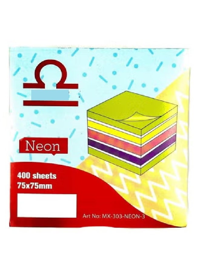 Rahalife RAHALIFE HOME SOLUTION Neon Sticky Notes – 400 Sheets, 75x75mm, Vibrant & Handy 