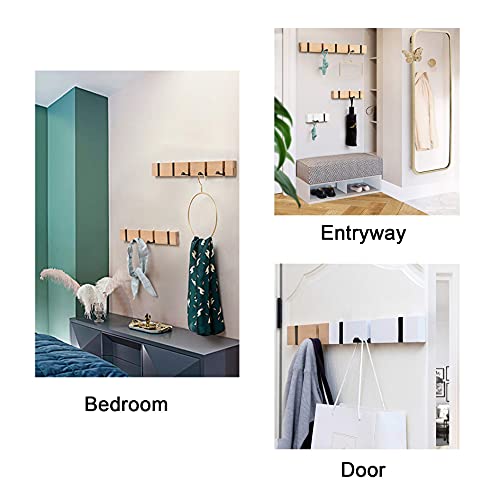 KYSMOTIC Wooden Wall Mounted Folding Coat Rack – Modern, Sleek Space-Saving Hanger for Entryway, Hallway, Living Room, Bedroom, Bathroom – Natural 4 Hooks(2 Pack) - Image 5