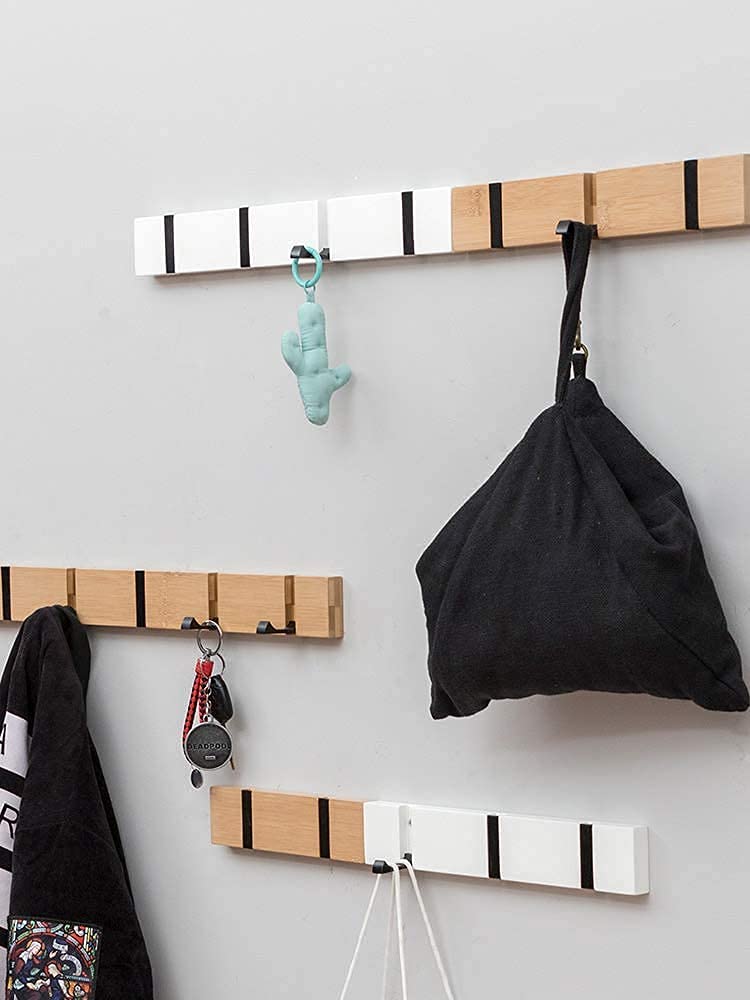 KYSMOTIC Wooden Wall Mounted Folding Coat Rack – Modern, Sleek Space-Saving Hanger for Entryway, Hallway, Living Room, Bedroom, Bathroom – Natural 4 Hooks(2 Pack) - Image 2
