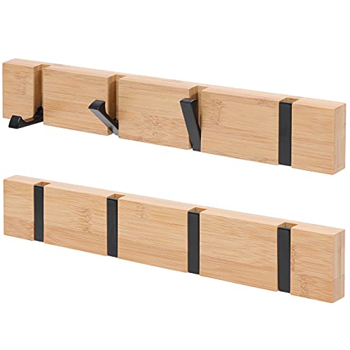 KYSMOTIC Wooden Wall Mounted Folding Coat Rack – Modern, Sleek Space-Saving Hanger for Entryway, Hallway, Living Room, Bedroom, Bathroom – Natural 4 Hooks(2 Pack) - Image 1
