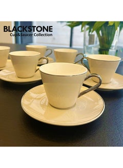 BLACKSTONE Turkish Cup and Saucer 12pc Set Tea Service 6 x Cups with 6 x Saucers  - Image 2