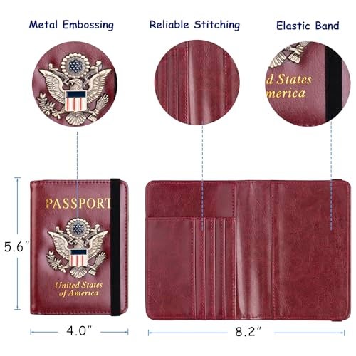 TOURSUIT RFID Blocking Passport Holder for Women Men, Leather Passport Travel Wallet with 3D Metal Badge, Travel Document Organizer Cover Accessories (Rose Red) - Image 4