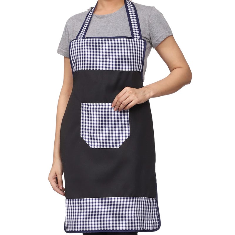 JMi Check and Plain Fabric Designer Waterproof Apron With Front Multi Purpose Pocket For Kitchen, Cooking, Dusting, Home. (Pack of 2) - Image 2