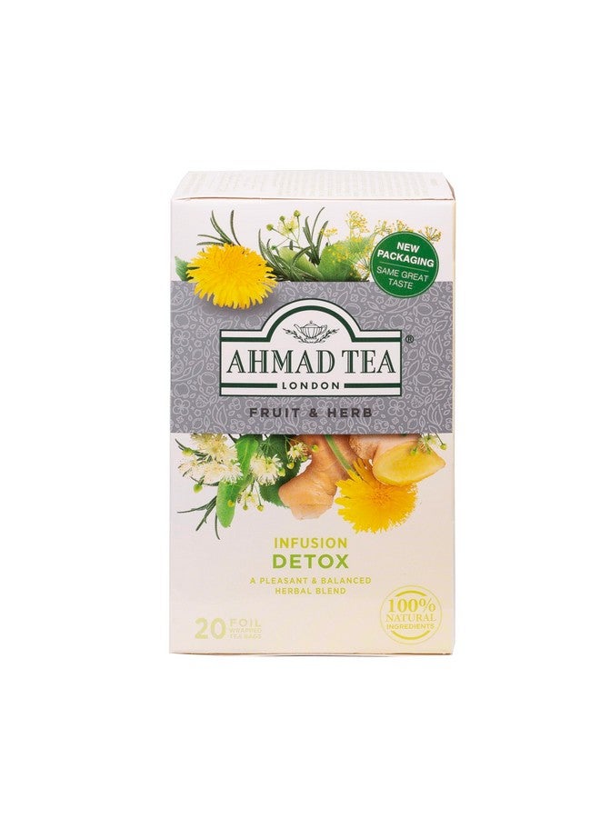Ahmad Tea Ahmad Tea Herbal Tea, Ginger, Peppermint, Fennel, Dandelion, & Birch 'Detox' Teabags, 20 ct (Pack of 6) - Decaffeinated & Sugar-Free  - Image 1