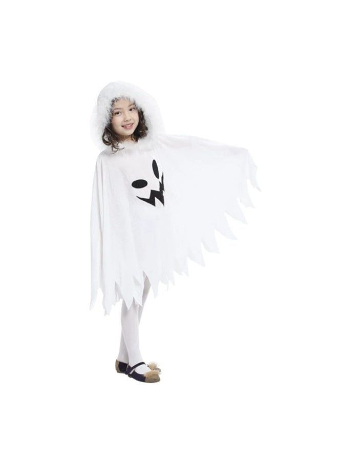 general Halloween witch costume for children with white fur strips at the neckline, white ghostish dress, playful little elf cape, hooded cloak - Image 3