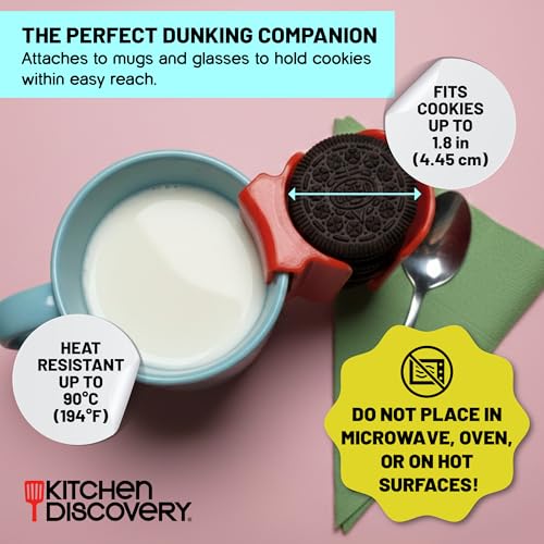 Kitchen Discovery Cup Cookie Holder Cookie Holder for Cup Hooks to Mugs and Milk Glasses to Keep Cookies and Biscuits in Dunking Reach – Cookies Holder, Tea Bag Caddy in Bright Plastic (2) - Image 4