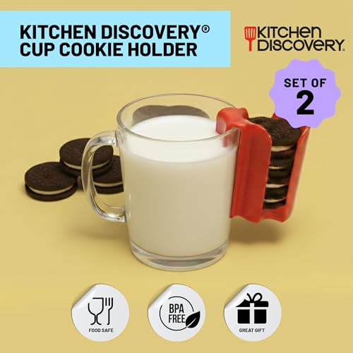 Kitchen Discovery Cup Cookie Holder Cookie Holder for Cup Hooks to Mugs and Milk Glasses to Keep Cookies and Biscuits in Dunking Reach – Cookies Holder, Tea Bag Caddy in Bright Plastic (2) - Image 2