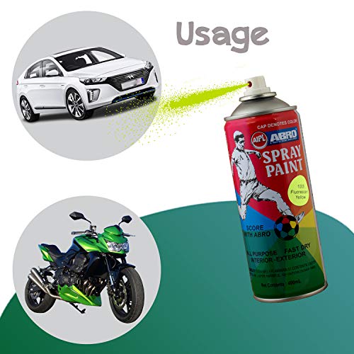 ABRO SP-1005 Multipurpose Colour Spray Paint Can DIY Quick Drying for Metal, Wood, Walls, Automotive Cars and Bikes (400ml, Fluorescent Yellow, 2 Pcs) - Image 4