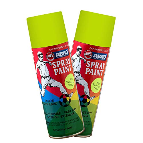 ABRO SP-1005 Multipurpose Colour Spray Paint Can DIY Quick Drying for Metal, Wood, Walls, Automotive Cars and Bikes (400ml, Fluorescent Yellow, 2 Pcs) - Image 1