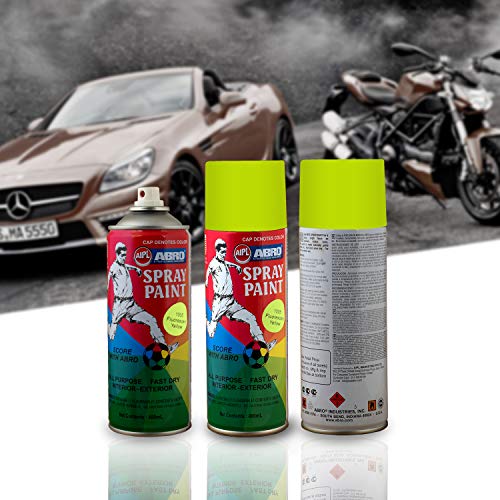 ABRO SP-1005 Multipurpose Colour Spray Paint Can DIY Quick Drying for Metal, Wood, Walls, Automotive Cars and Bikes (400ml, Fluorescent Yellow, 2 Pcs) - Image 5