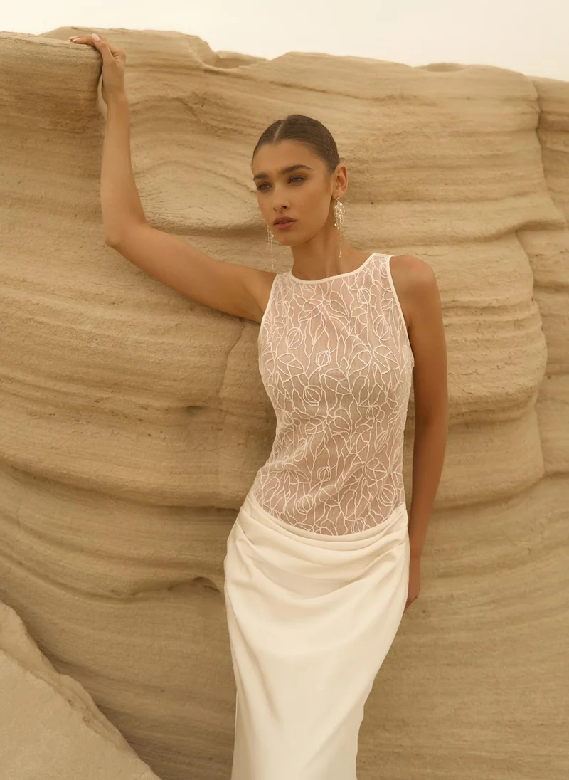 Lichi  Sleeveless maxi dress with pattern on the bodice for Women | Best Price UAE