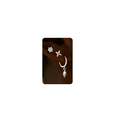 Krfy 3 Pairs Dainty Silver Pearl Earrings for Women - Cartilage Earring 14K Gold Plated Sterling Silver Post Hypoallergenic Earring Sets for Multiple Piercing - Image 1