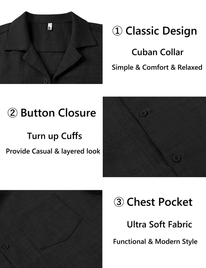 COOFANDY Mens Casual Short Sleeve Button Down Shirts Cuban Linen Textured Shirt Summer Beach Wear (Black, Large) - Image 5