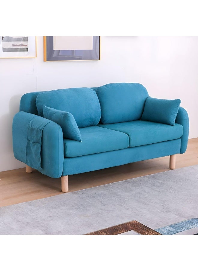 Poppins Home Minimalist Modern Loveseat â€“ 2-Seater Fabric Sofa with Square Arms for Compact Living (Lake Blue)  - Image 1