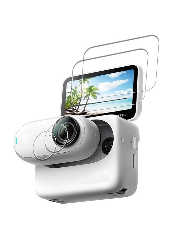O Ozone [2+2 Pack] واقي شاشة لـ Insta 360 GO3، شاشة LCD + واقي شاشة عدسة الكاميرا، واقي شاشة من الزجاج المقوى فائق الوضوح بدرجة صلابة 9H - Image 1