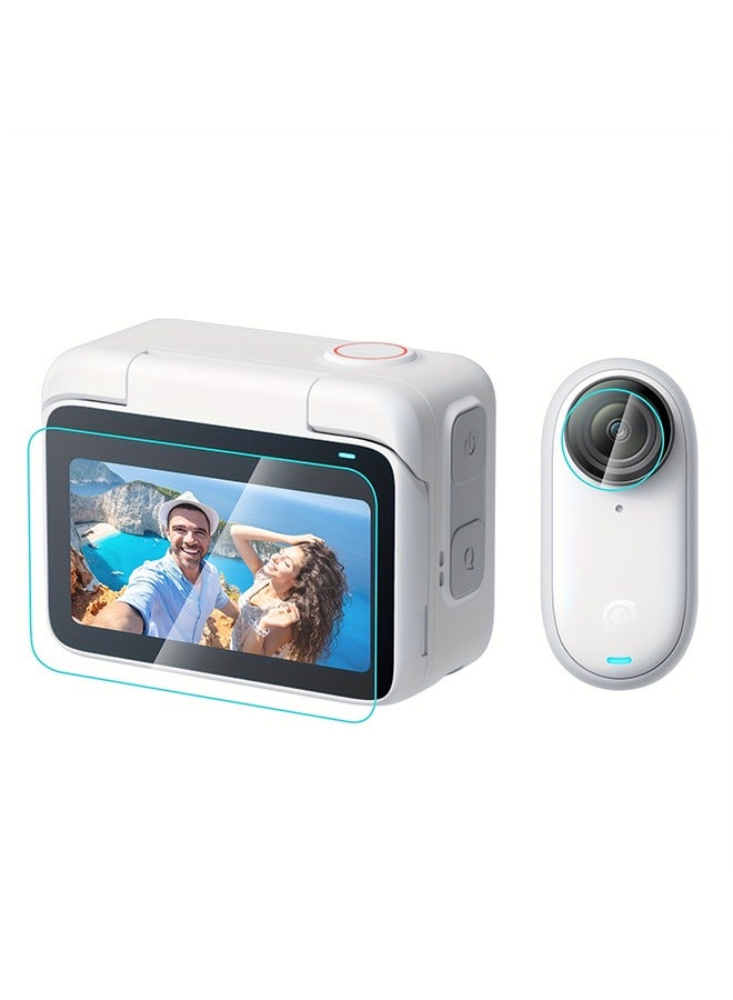 O Ozone [2+2 Pack] واقي شاشة لـ Insta 360 GO3، شاشة LCD + واقي شاشة عدسة الكاميرا، واقي شاشة من الزجاج المقوى فائق الوضوح بدرجة صلابة 9H - Image 4