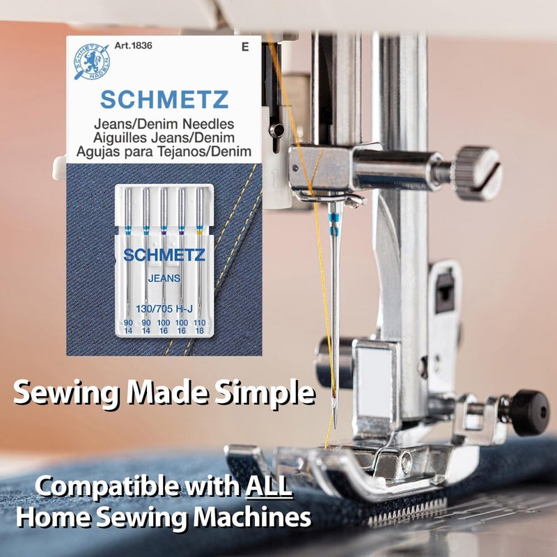 SCHMETZ Jean & Denim Sewing Machine Needles - Precision Needles for Heavy Fabric, Assorted Sizes, 5-Needle Cards, Pack of 1 - Image 2
