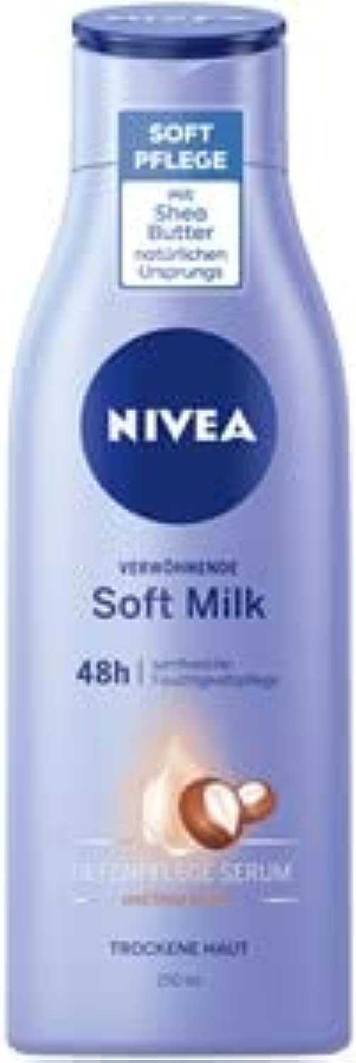 NIVEA Pampering Soft Milk 400 ml Body Milk for Dry Skin with Deep Care Serum Moisturising Care with Shea Butter of Natural Origin