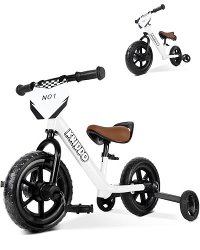 KRIDDO 2in1 Kids Tricycle and Toddler Balance Bike 2 Year Old Detachable Pedals and Stowable Training Wheels DIY Plate Riding Trikes Toy for Ages 18 Months to 3 Years White - Image 1